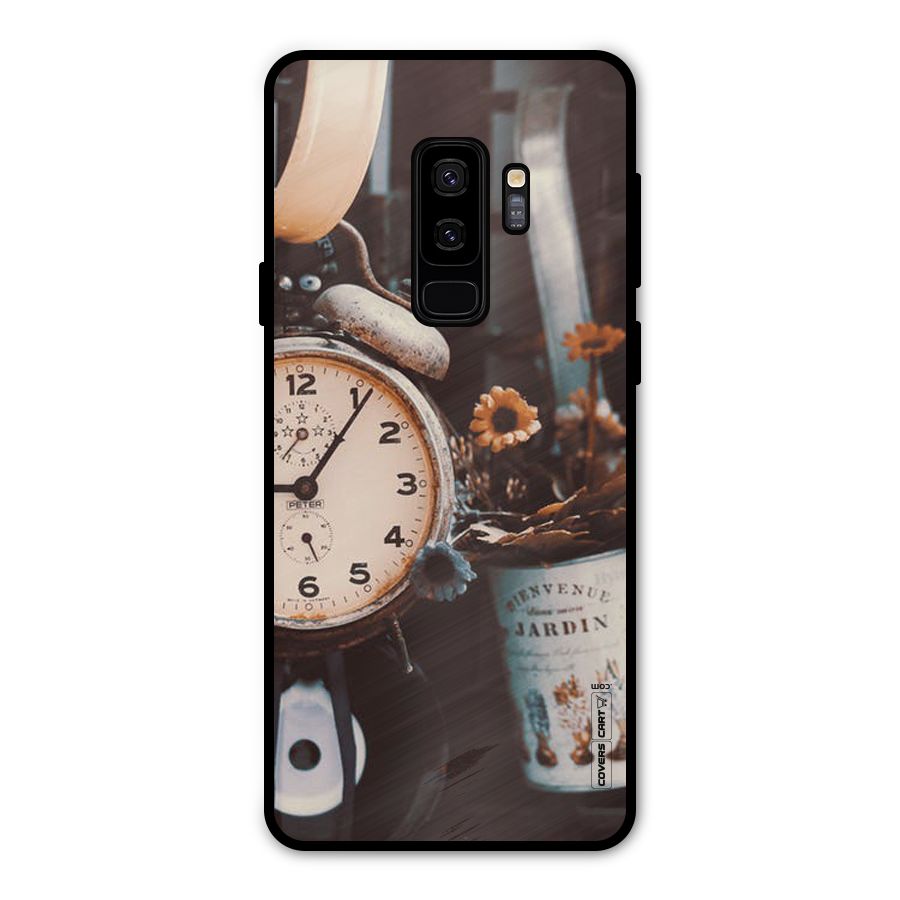 Clock And Flowers Metal Back Case for Galaxy S9 Plus