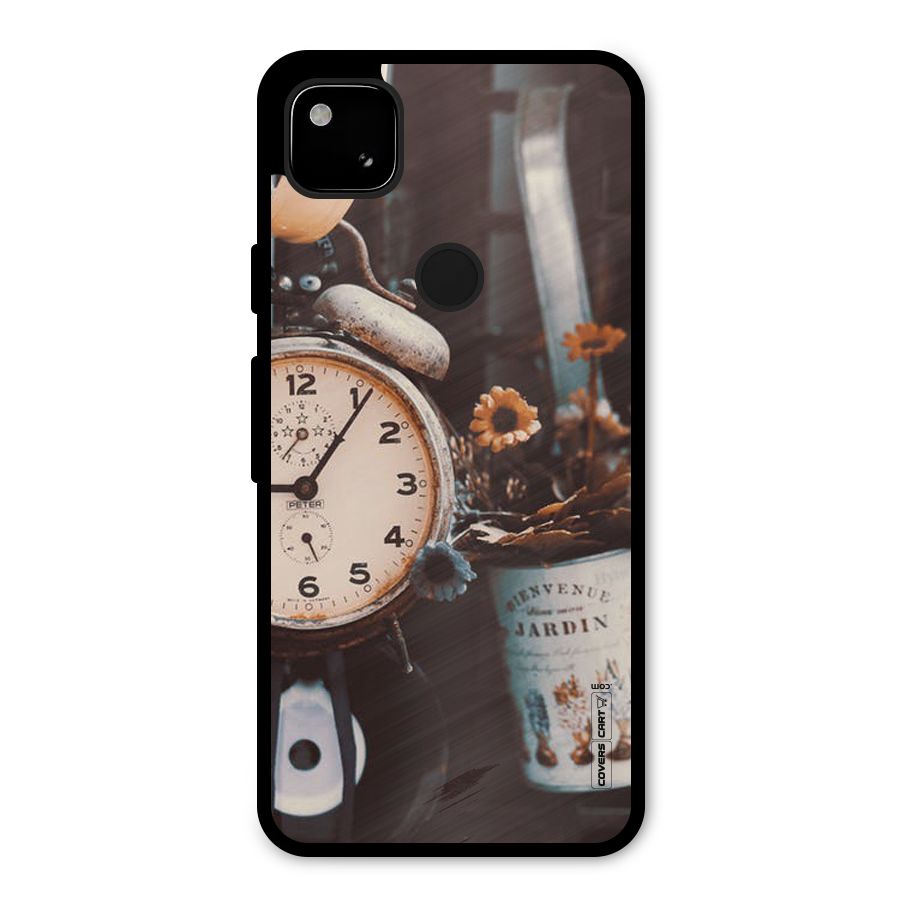 Clock And Flowers Metal Back Case for Google Pixel 4a