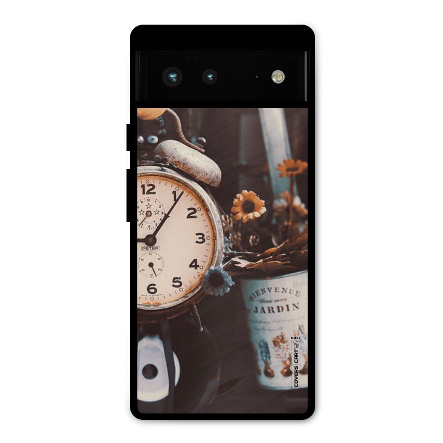 Clock And Flowers Metal Back Case for Google Pixel 6