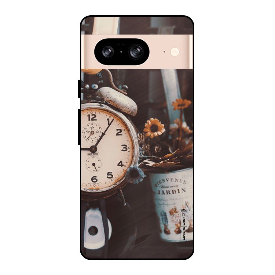 Clock And Flowers Metal Back Case for Google Pixel 8