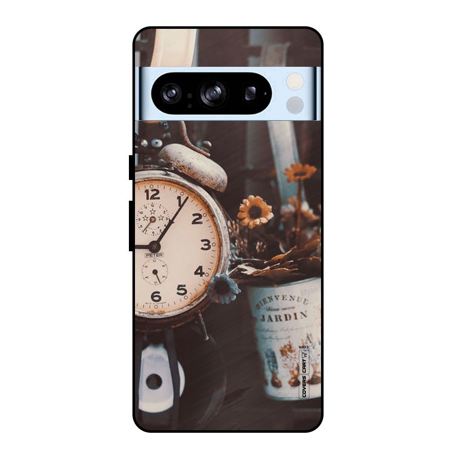 Clock And Flowers Metal Back Case for Google Pixel 8 Pro