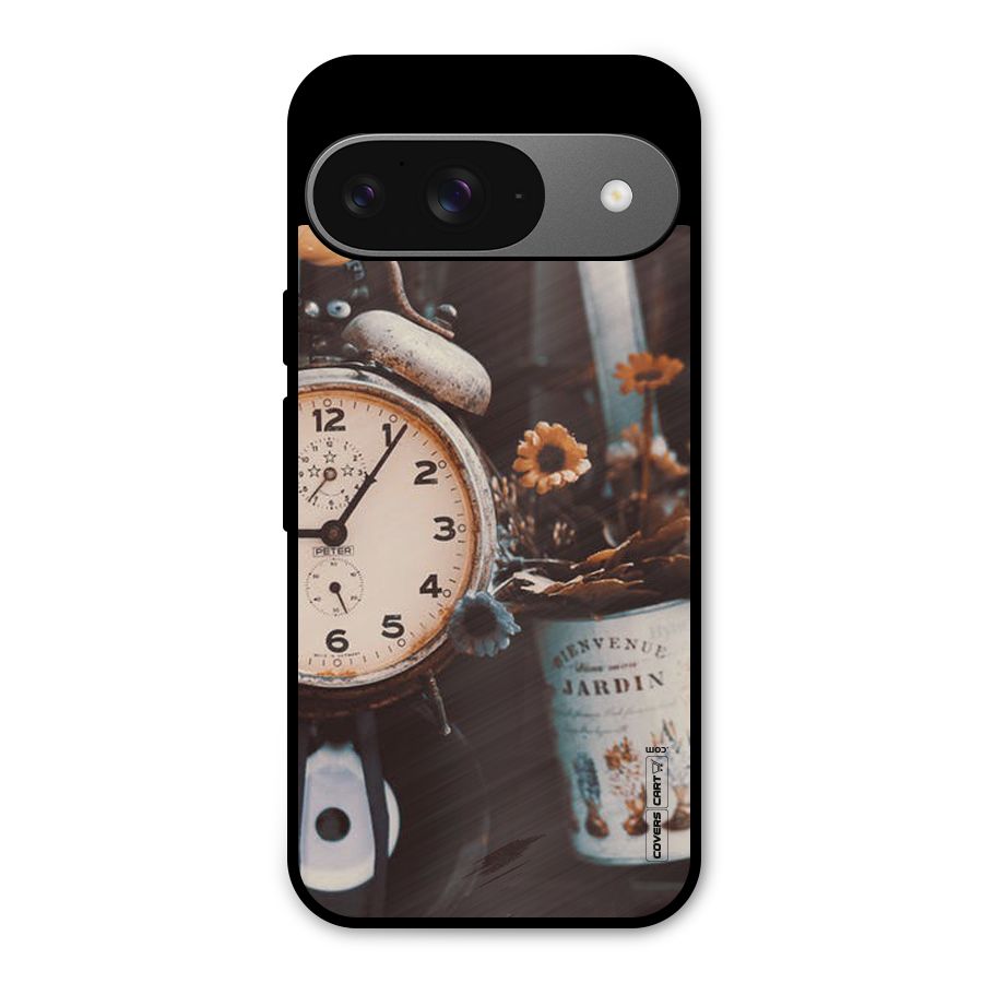 Clock And Flowers Metal Back Case for Google Pixel 9