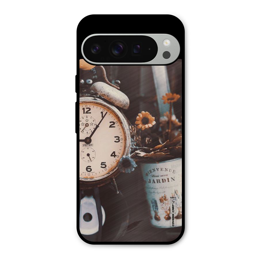 Clock And Flowers Metal Back Case for Google Pixel 9 Pro XL