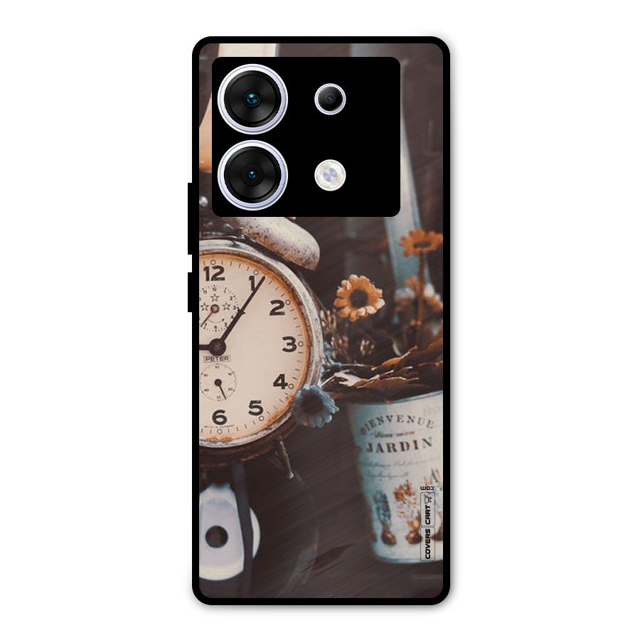 Clock And Flowers Metal Back Case for Infinix Zero 30 5G