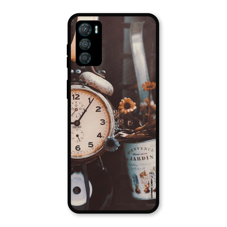 Clock And Flowers Metal Back Case for Moto G42