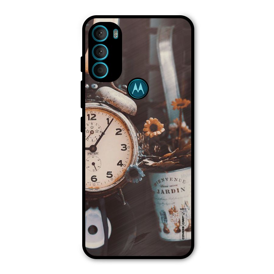 Clock And Flowers Metal Back Case for Moto G71 5G