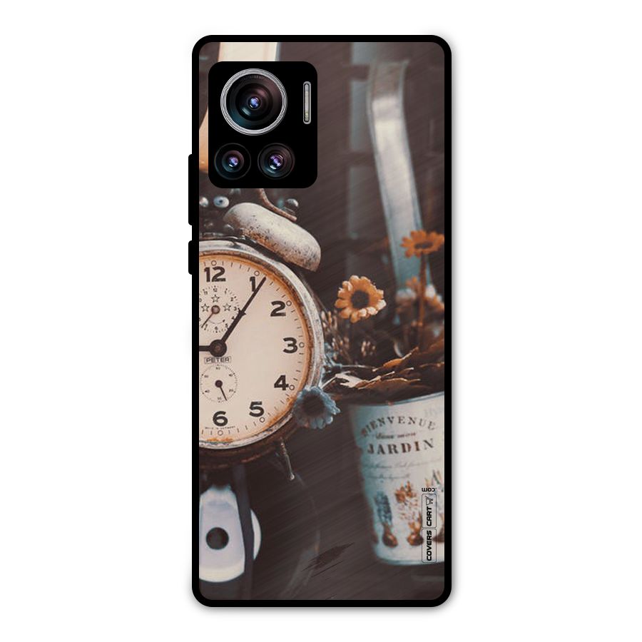 Clock And Flowers Metal Back Case for Motorola Edge 30 Ultra