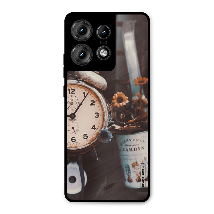 Clock And Flowers Metal Back Case for Motorola Edge 50 Pro