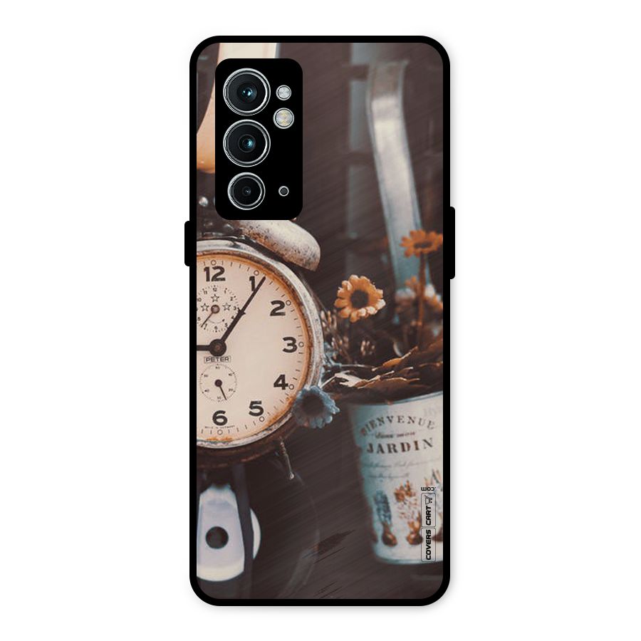 Clock And Flowers Metal Back Case for OnePlus 9RT 5G