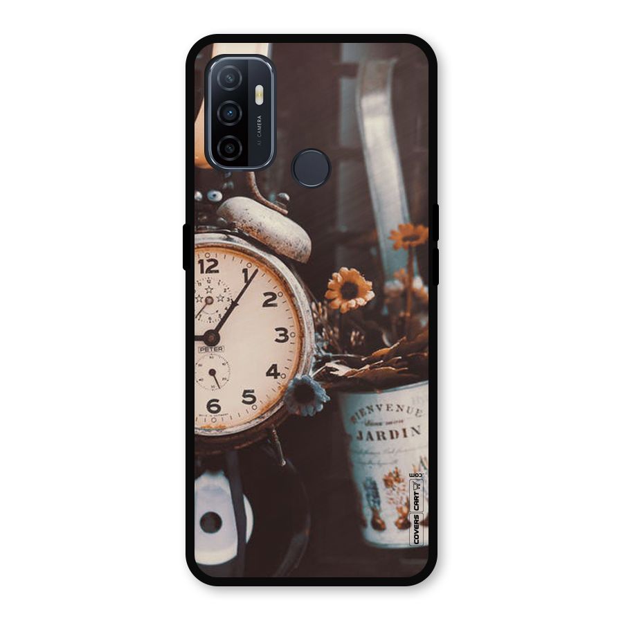 Clock And Flowers Metal Back Case for Oppo A53