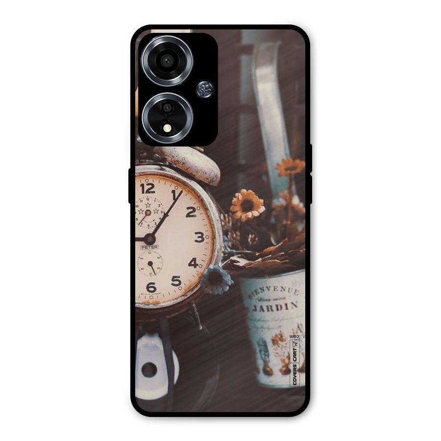 Clock And Flowers Metal Back Case for Oppo A59