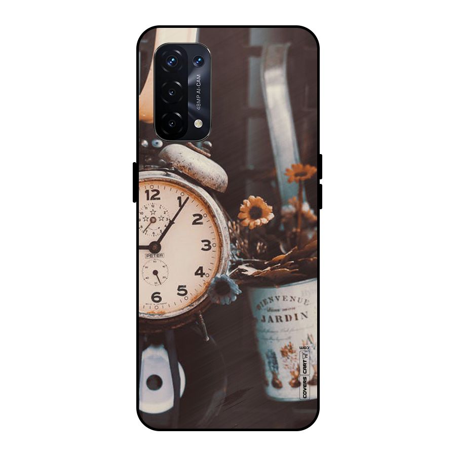Clock And Flowers Metal Back Case for Oppo A74 5G