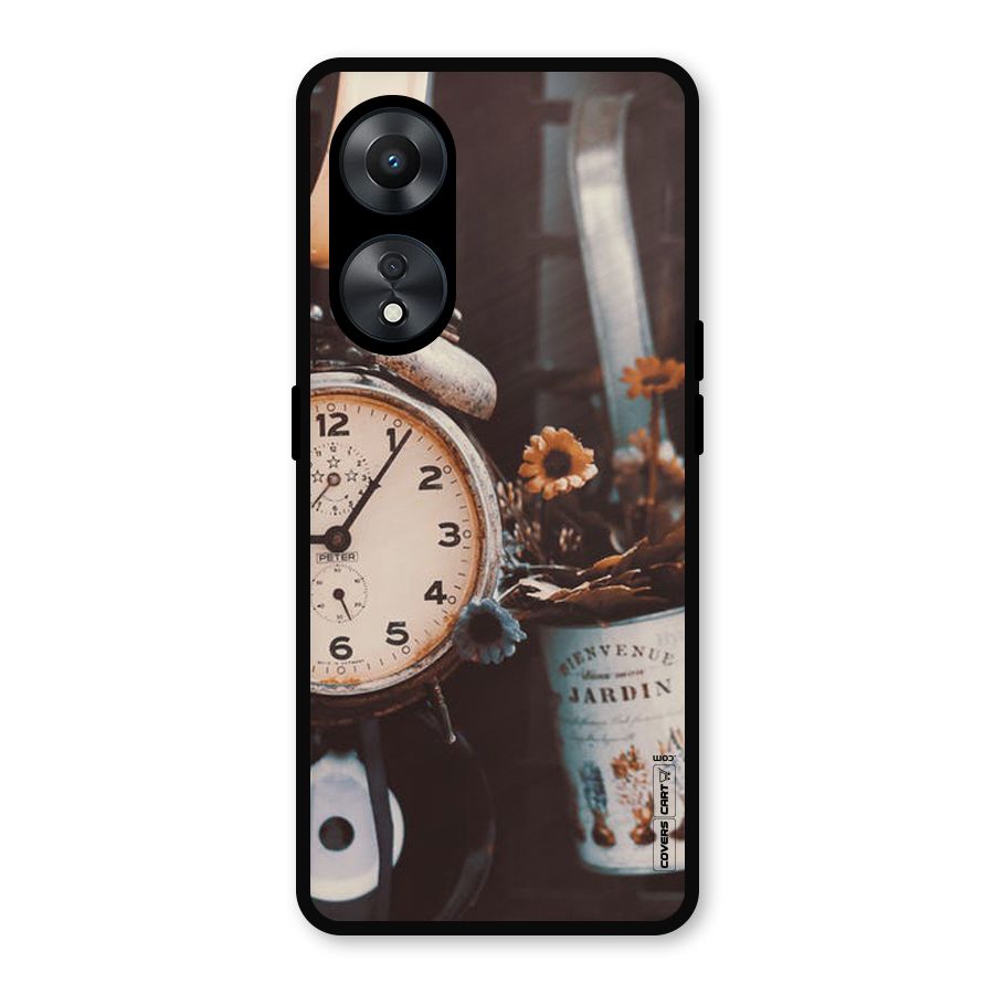Clock And Flowers Metal Back Case for Oppo A78