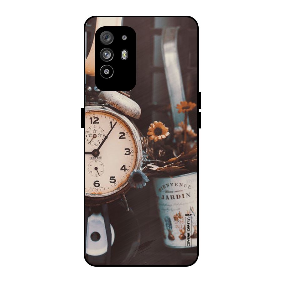 Clock And Flowers Metal Back Case for Oppo F19 Pro Plus 5G