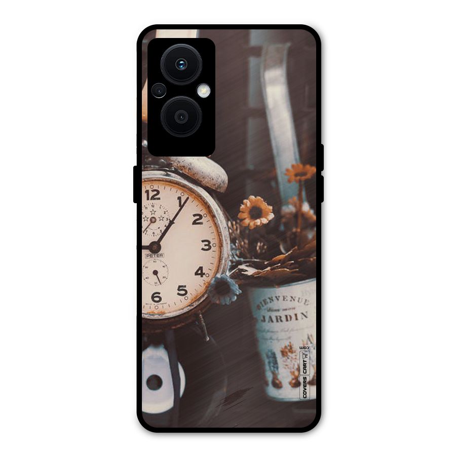 Clock And Flowers Metal Back Case for Oppo F21 Pro 5G