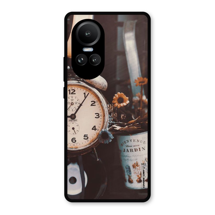 Clock And Flowers Metal Back Case for Oppo Reno10