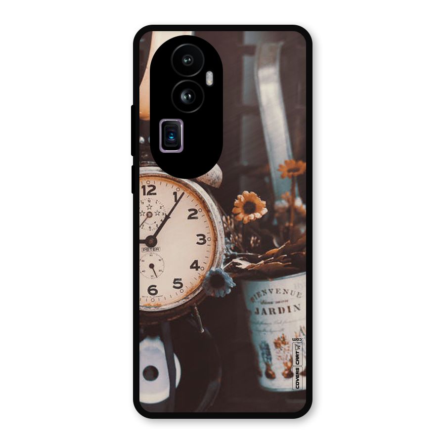 Clock And Flowers Metal Back Case for Oppo Reno10 Pro Plus