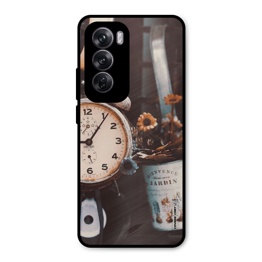 Clock And Flowers Metal Back Case for Oppo Reno12 Pro