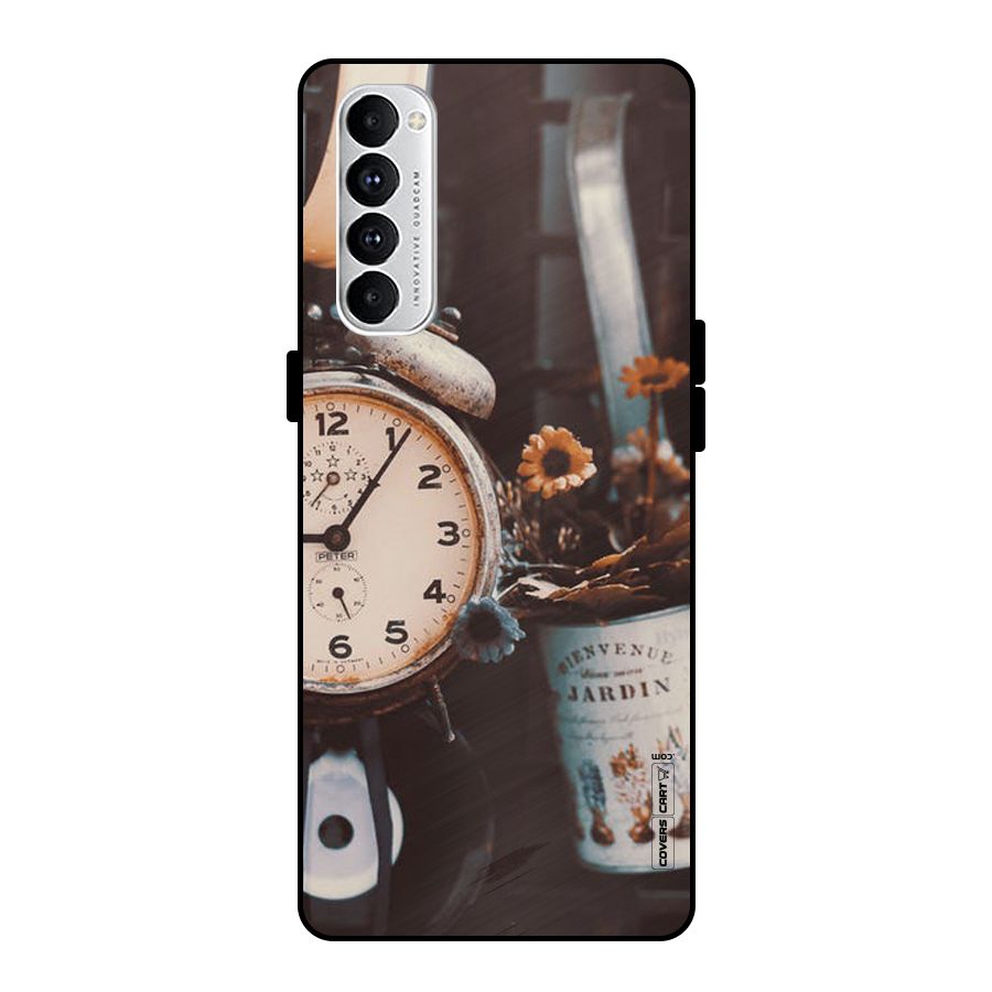 Clock And Flowers Metal Back Case for Oppo Reno4 Pro