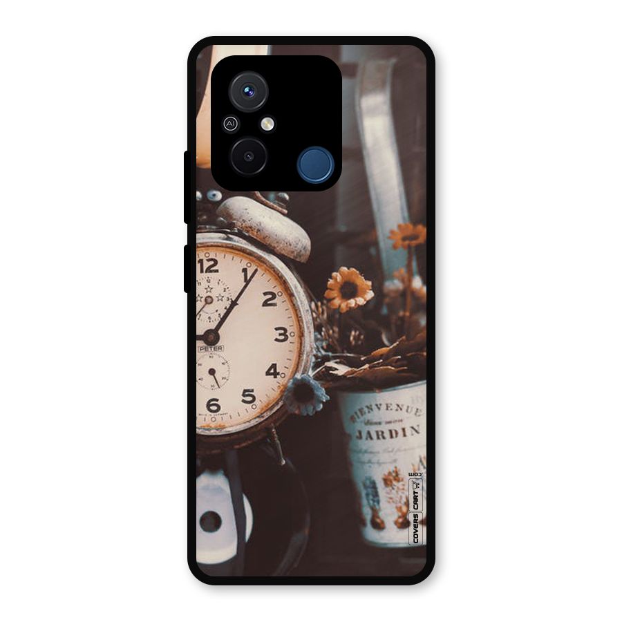 Clock And Flowers Metal Back Case for Poco C55