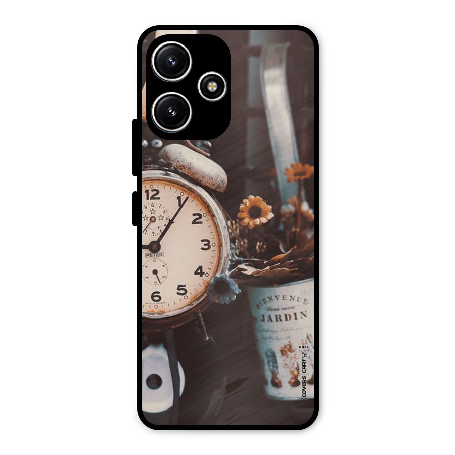 Clock And Flowers Metal Back Case for Poco M6 Pro