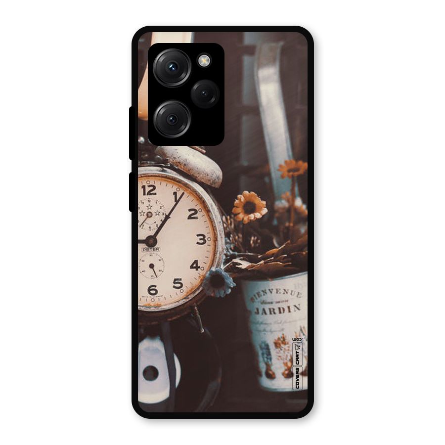 Clock And Flowers Metal Back Case for Poco X5 Pro