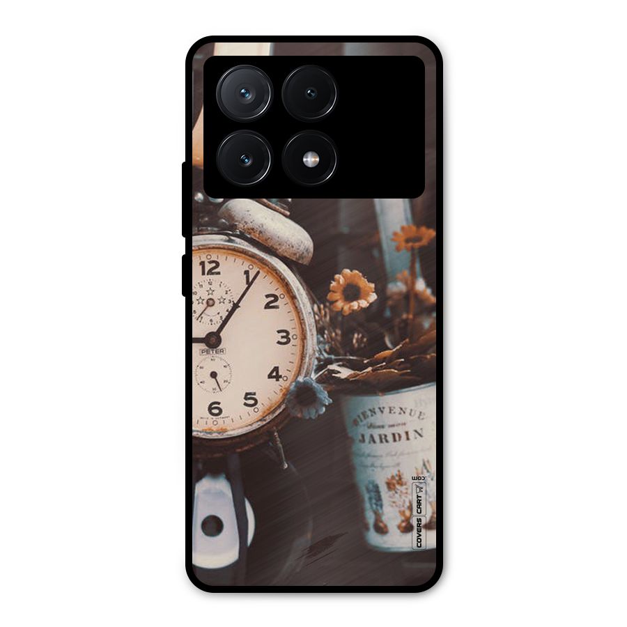 Clock And Flowers Metal Back Case for Poco X6 Pro