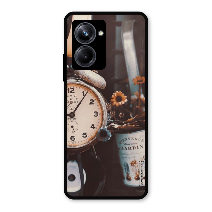 Clock And Flowers Metal Back Case for Realme 10 Pro
