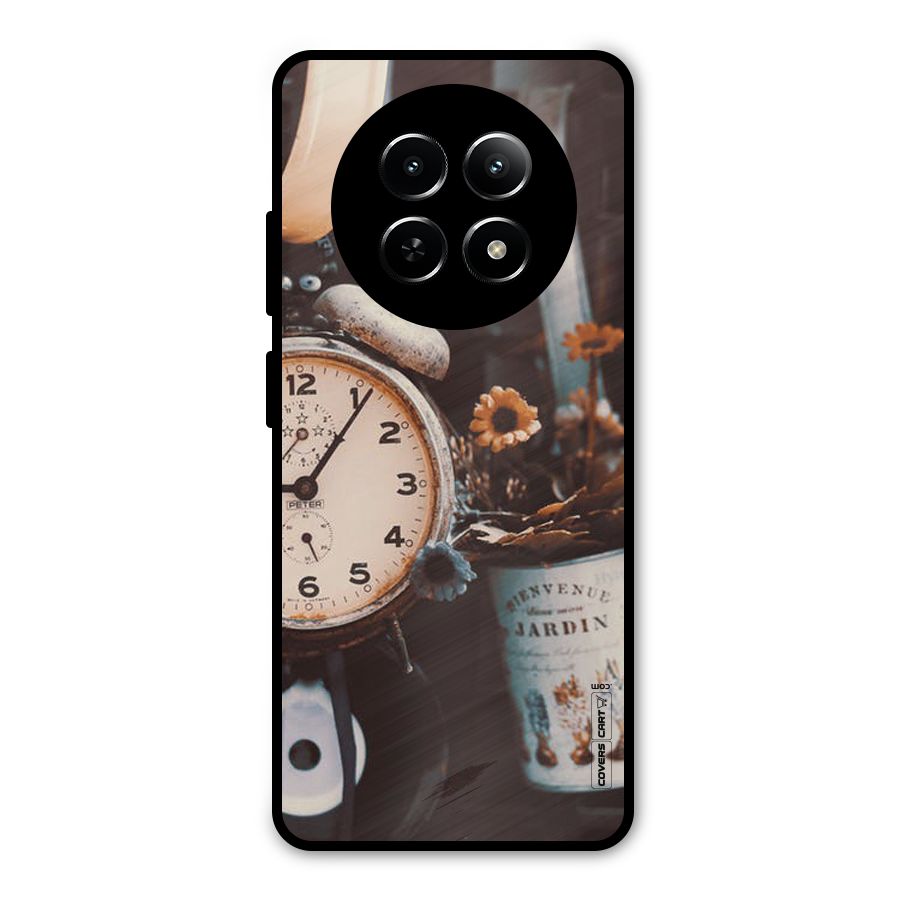 Clock And Flowers Metal Back Case for Realme 12 5G