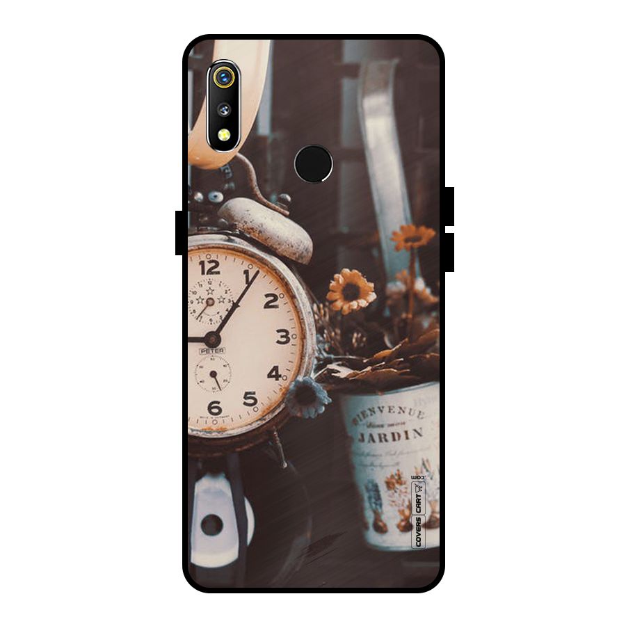 Clock And Flowers Metal Back Case for Realme 3