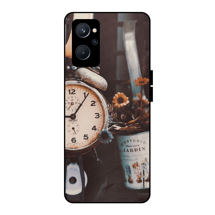 Clock And Flowers Metal Back Case for Realme 9i 5G