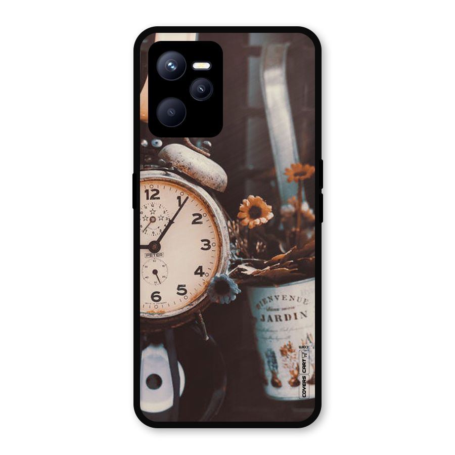 Clock And Flowers Metal Back Case for Realme C35