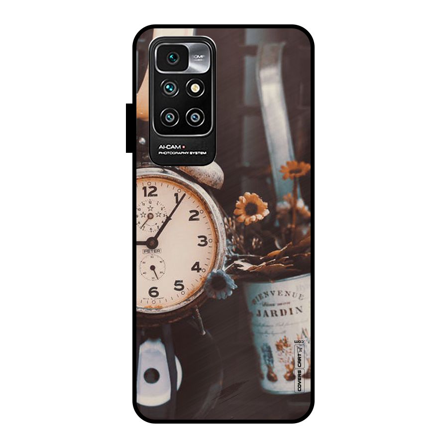 Clock And Flowers Metal Back Case for Redmi 10 Prime