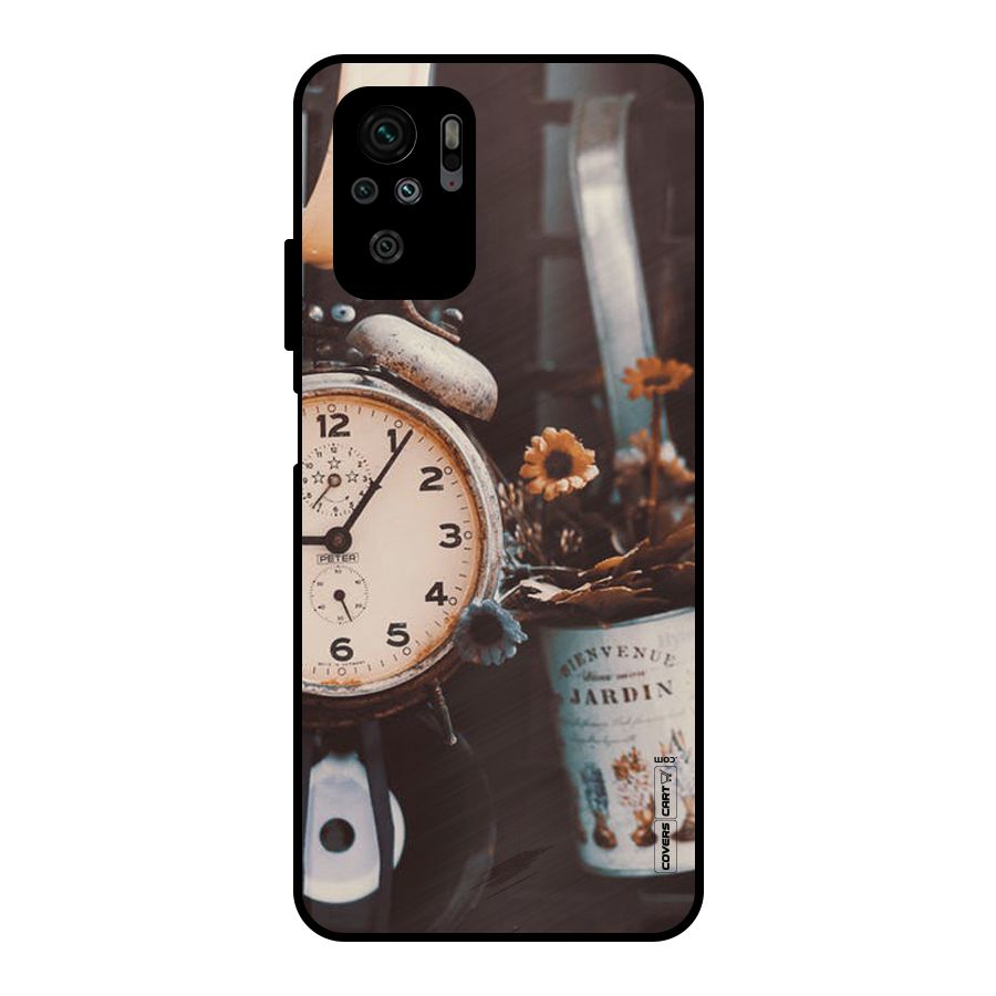 Clock And Flowers Metal Back Case for Redmi Note 10