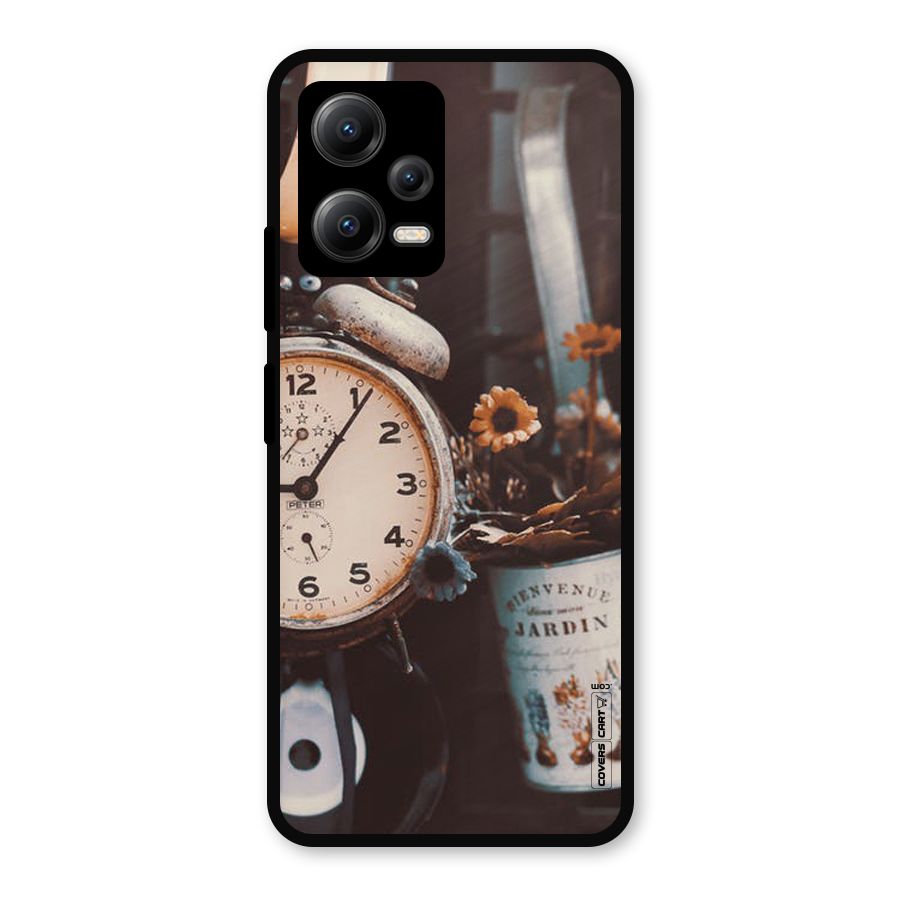 Clock And Flowers Metal Back Case for Redmi Note 12 5G