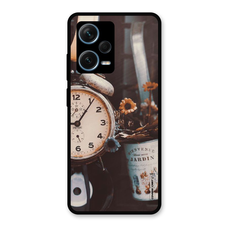 Clock And Flowers Metal Back Case for Redmi Note 12 Pro Plus 5G