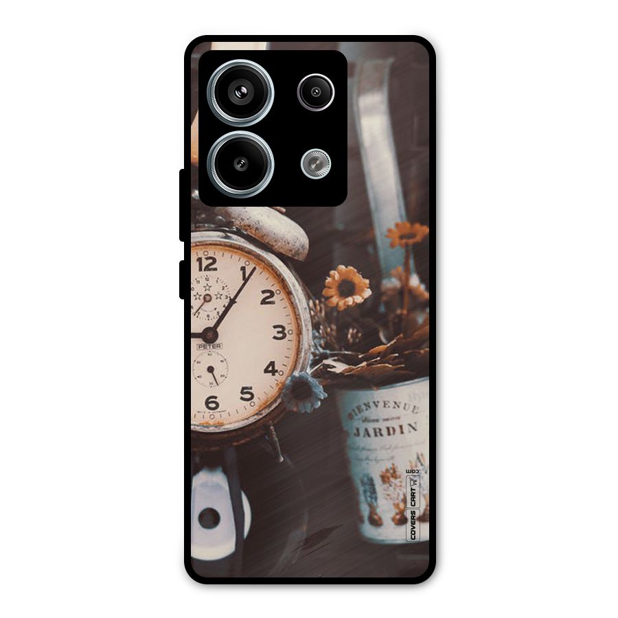 Clock And Flowers Metal Back Case for Redmi Note 13 Pro 5G