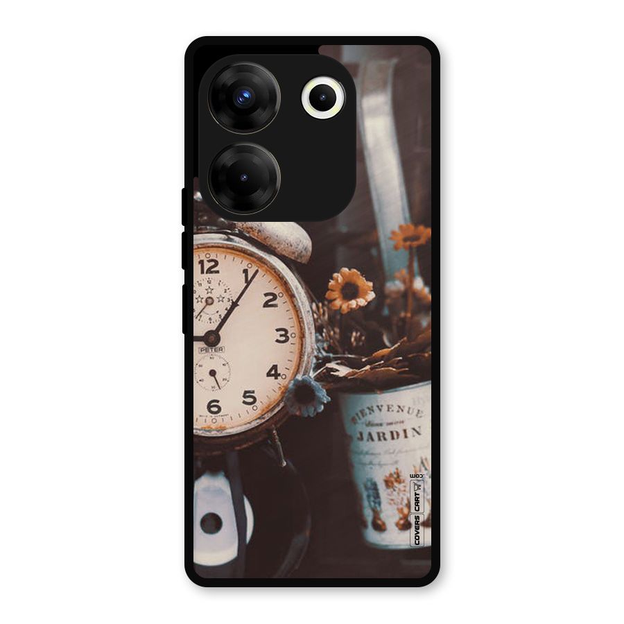 Clock And Flowers Metal Back Case for Tecno Camon 20