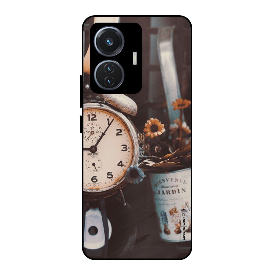 Clock And Flowers Metal Back Case for Vivo T1 44W