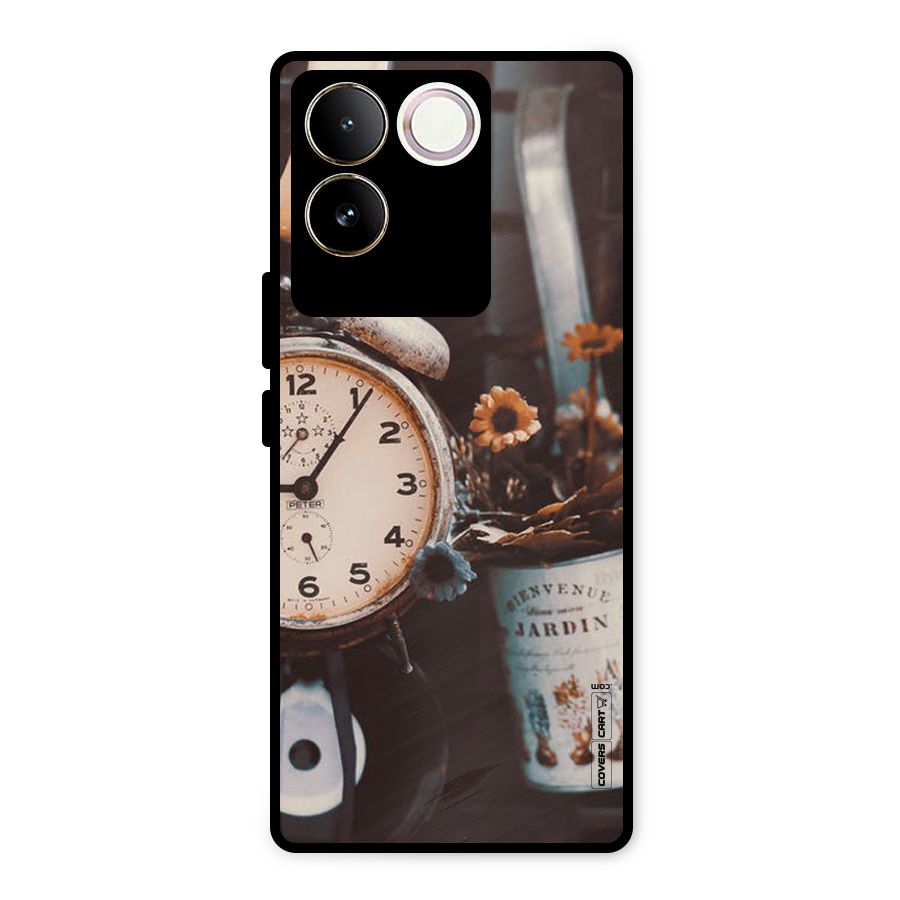 Clock And Flowers Metal Back Case for Vivo T2 Pro