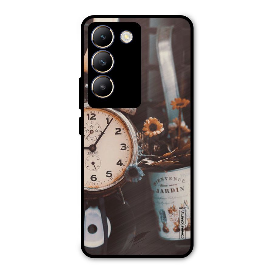 Clock And Flowers Metal Back Case for Vivo T3 5G
