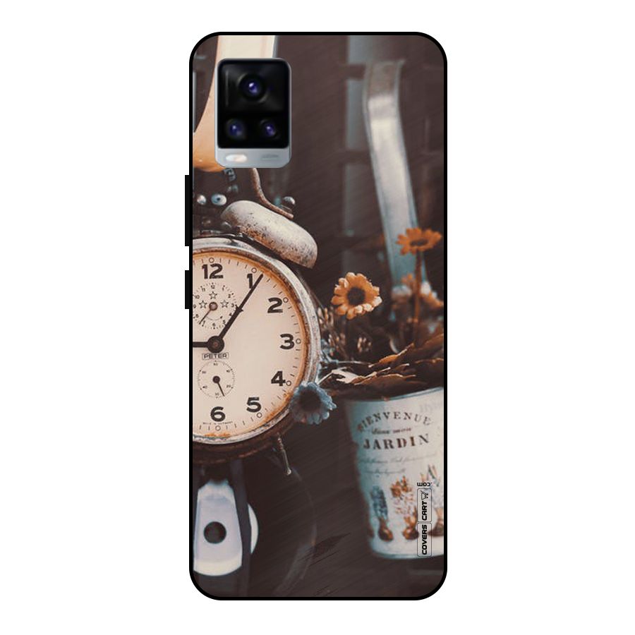 Clock And Flowers Metal Back Case for Vivo V20 2021