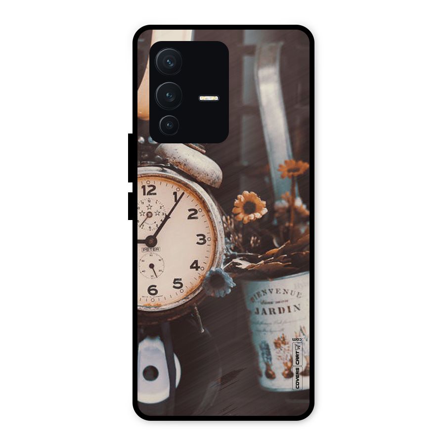 Clock And Flowers Metal Back Case for Vivo V23 5G