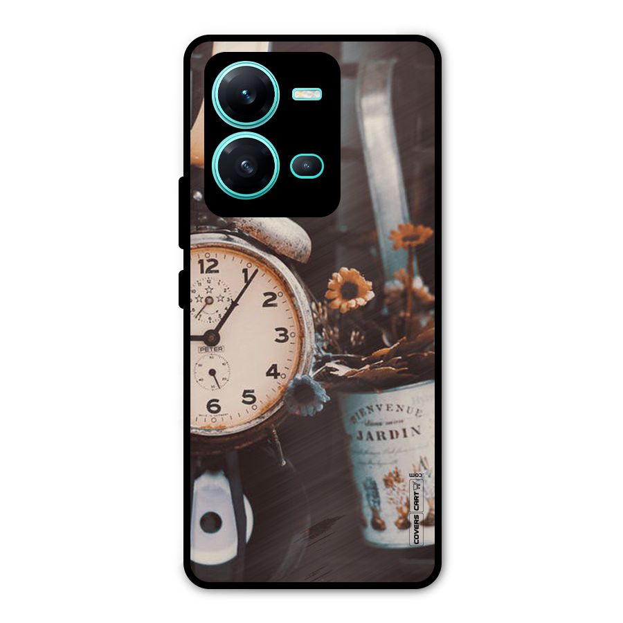 Clock And Flowers Metal Back Case for Vivo V25