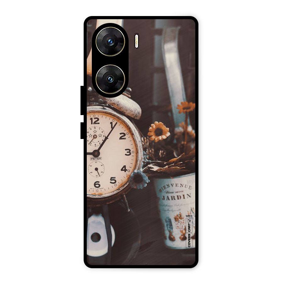 Clock And Flowers Metal Back Case for Vivo V29e