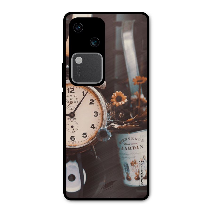 Clock And Flowers Metal Back Case for Vivo V30