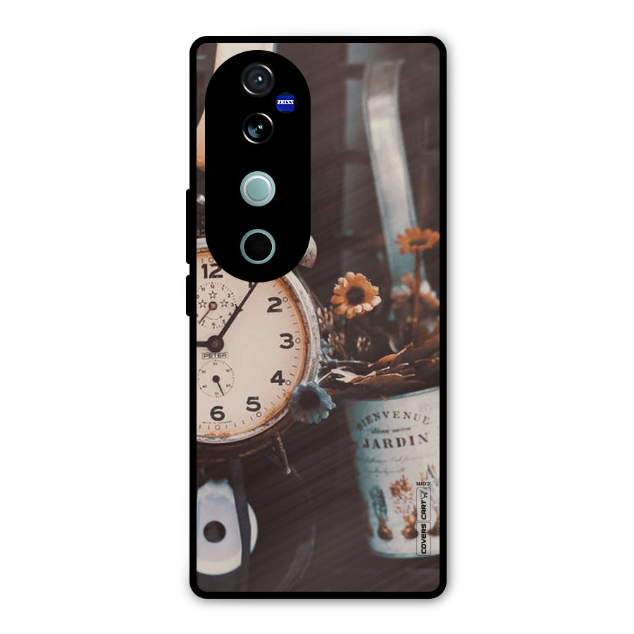 Clock And Flowers Metal Back Case for Vivo V40