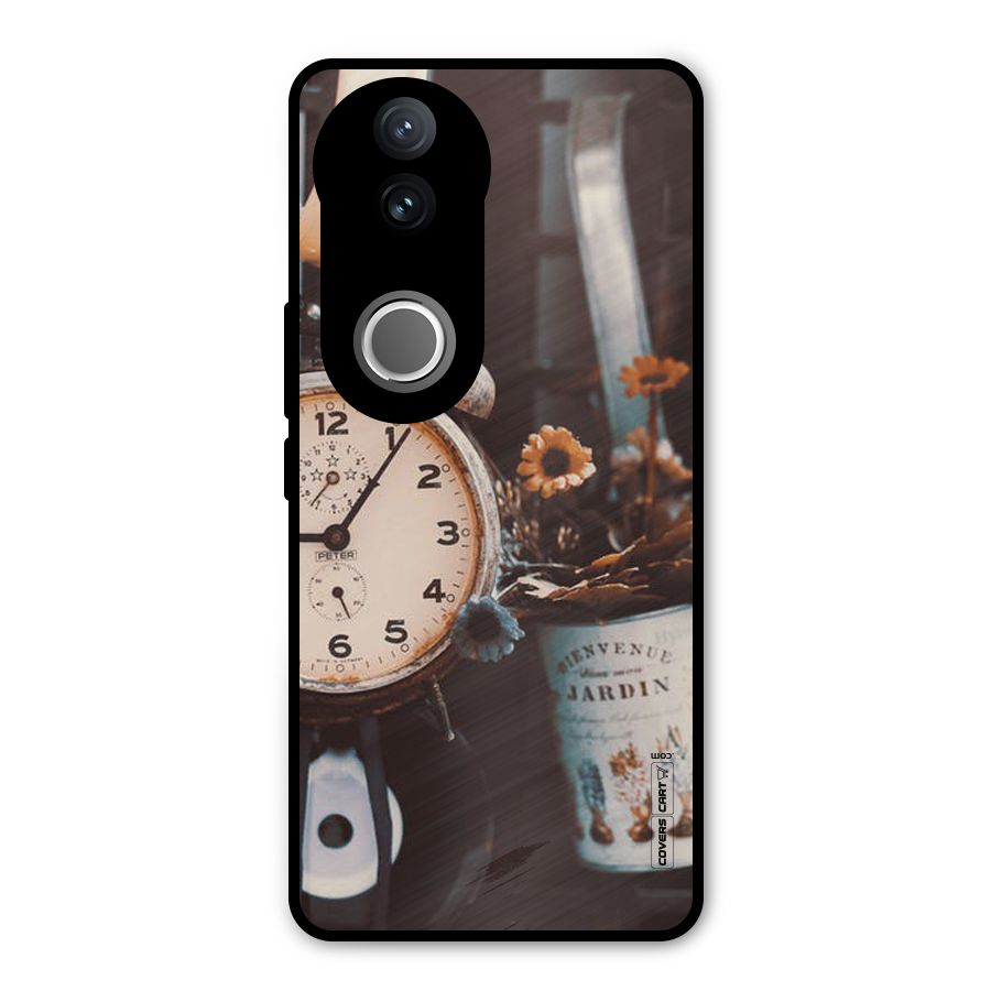 Clock And Flowers Metal Back Case for Vivo V50e