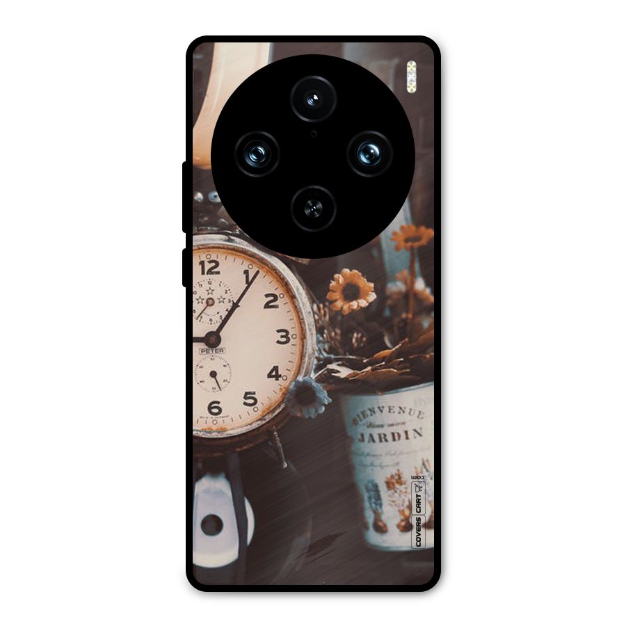 Clock And Flowers Metal Back Case for Vivo X100 Pro