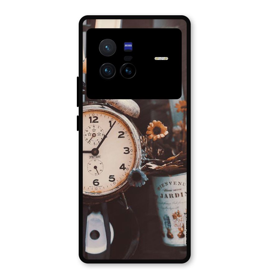 Clock And Flowers Metal Back Case for Vivo X80